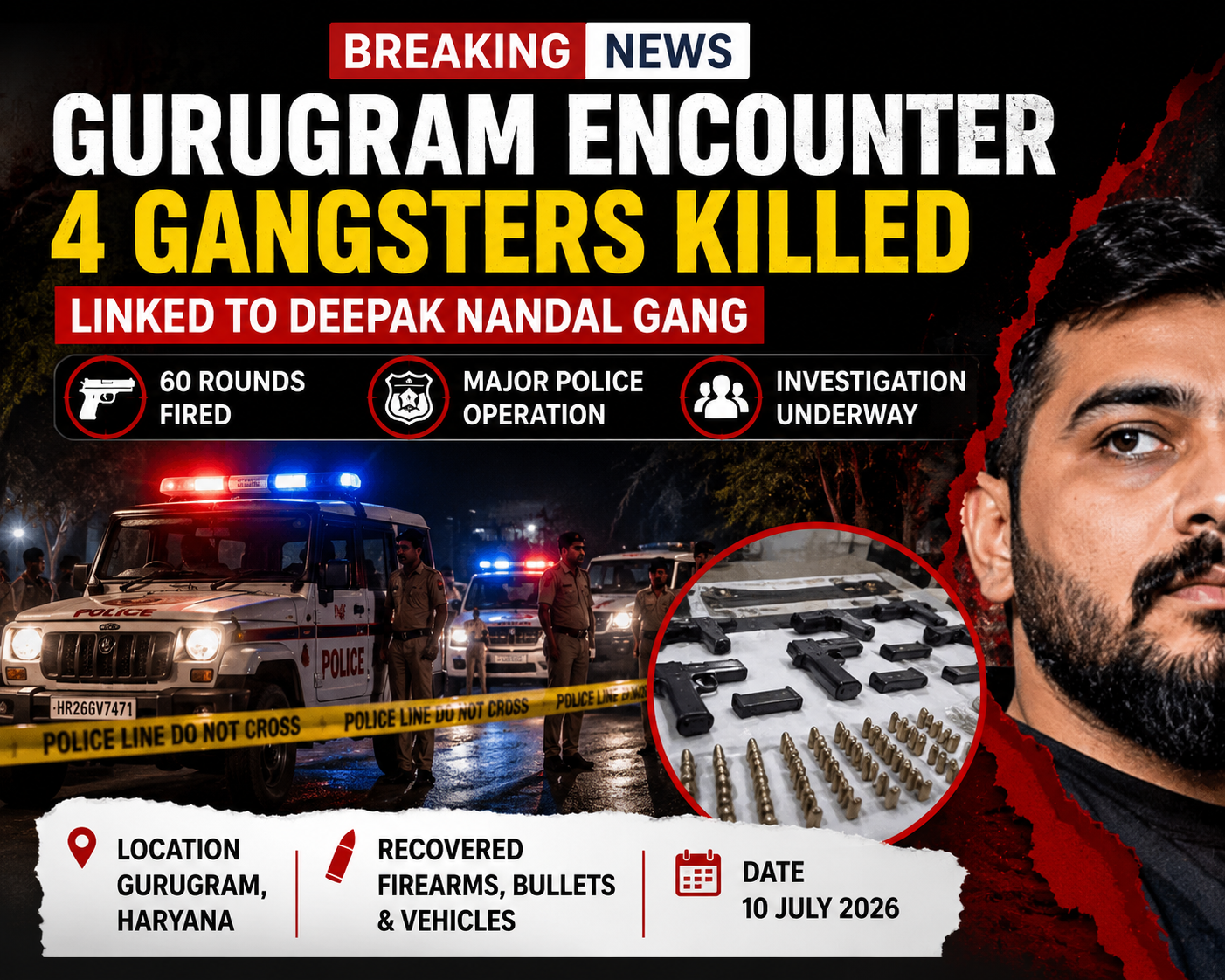 Gurugram Encounter Today: Four Gangsters Linked to Deepak Nandal Killed in Major Police Operation