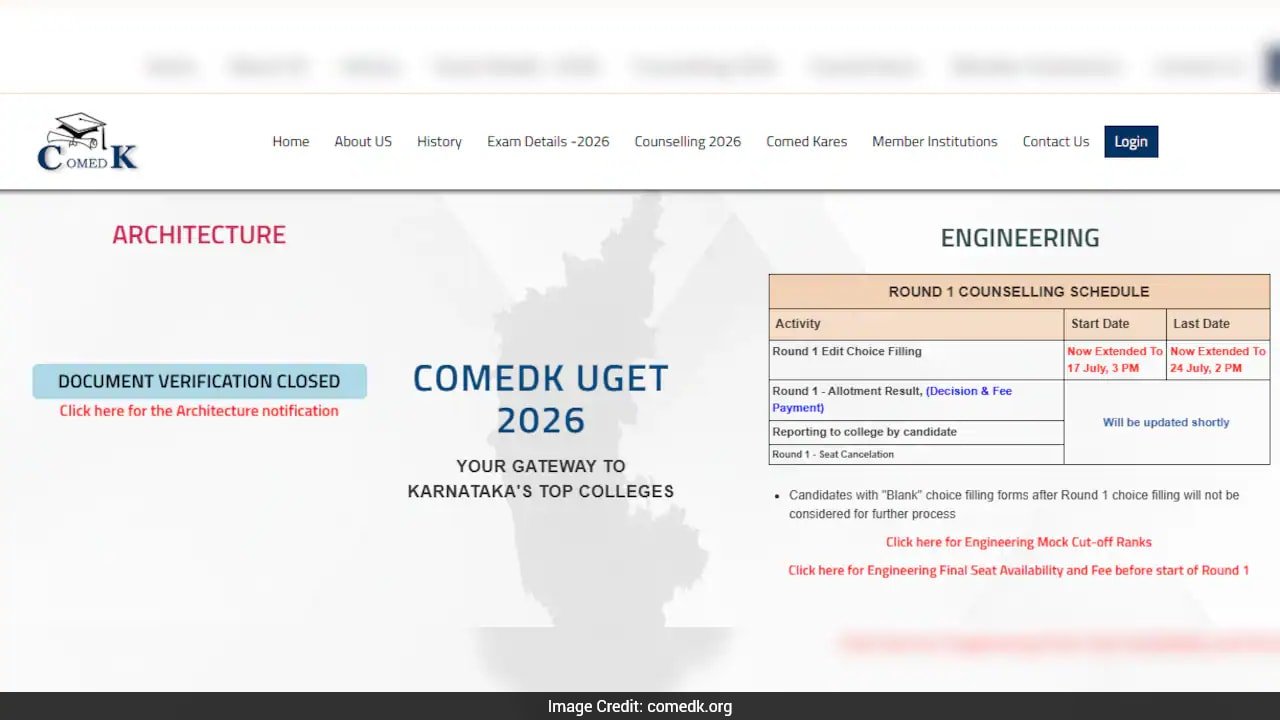 COMEDK Counselling 2026: BTech Choice Filling Deadline Extended Till July 24