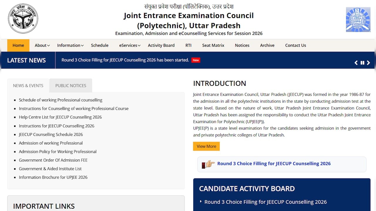 JEECUP 2026 Round 3 Seat Allotment Result OUT Today; Check Direct Link, Steps And Admission Process