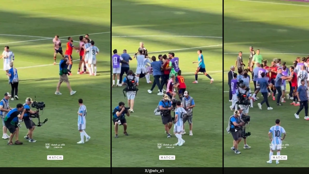 Messi Refuses To Intervene, Turns Spectator As Argentina, Spain Come To Blows