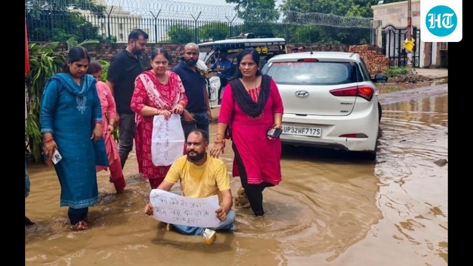 Lucknow: Residents turn flooded street into a stage to shame civic brass over ‘missing’ road