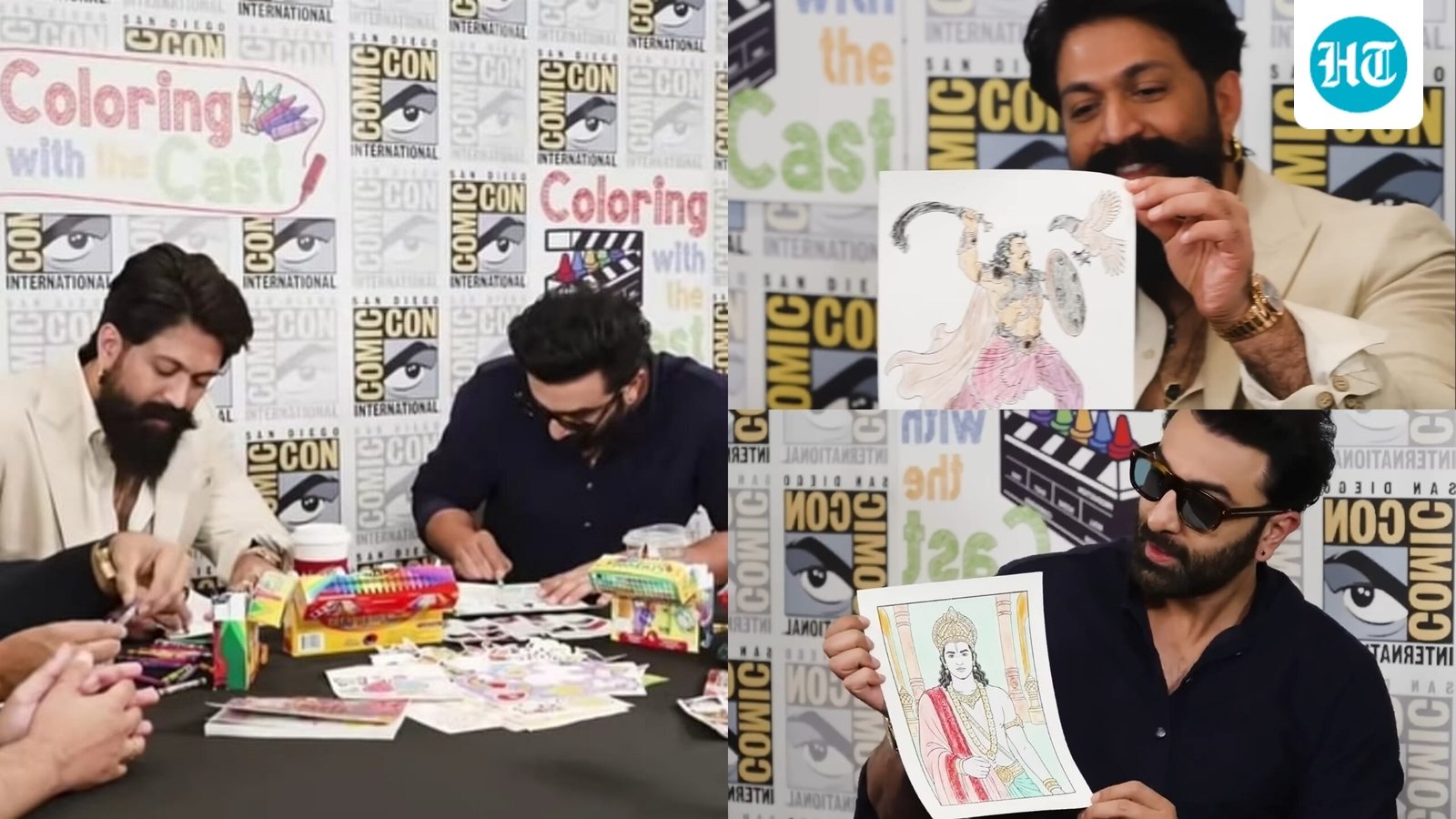 ‘Pookie girl dads’ Ranbir Kapoor, Yash channel their inner child in a colouring session at Ramayana promotions