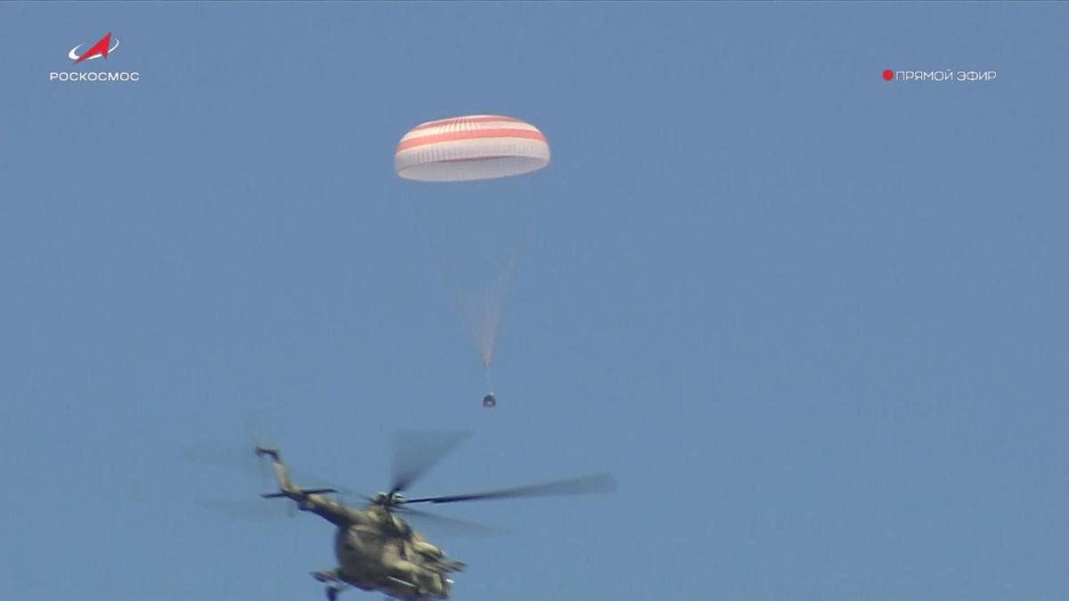 U.S.-Russian space crew lands safely in Kazakhstan after an 8-month stint on the ISS