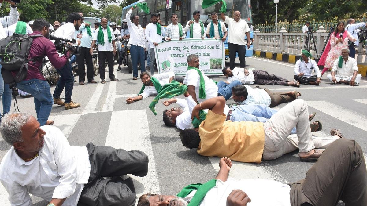 Farmers hit the streets in protest against CWRC’s direction to release water to Tamil Nadu