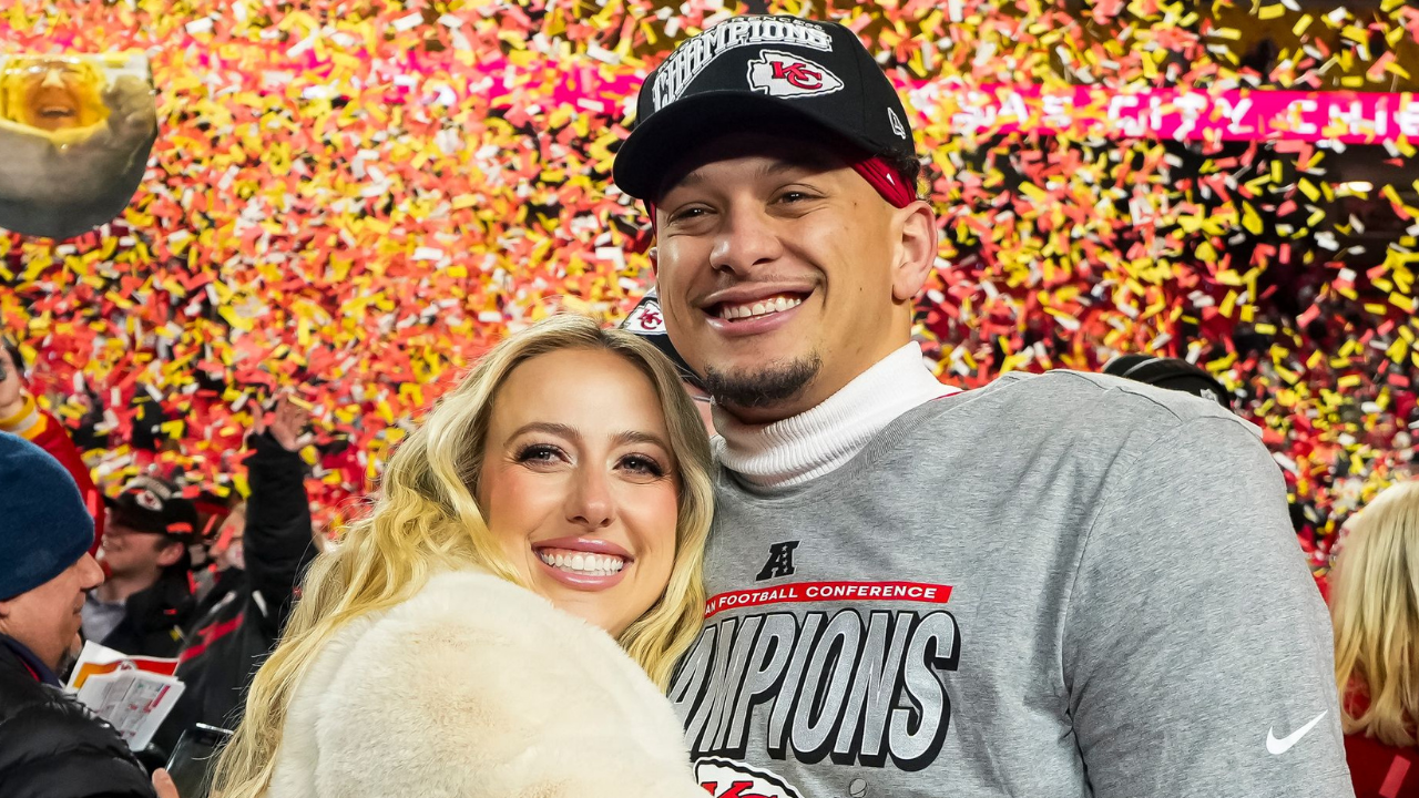 Patrick Mahomes reacts as Brittany Mahomes celebrates career milestone