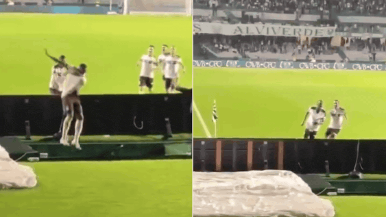 Brazil footballer falls into tunnel while celebrating goal - Watch