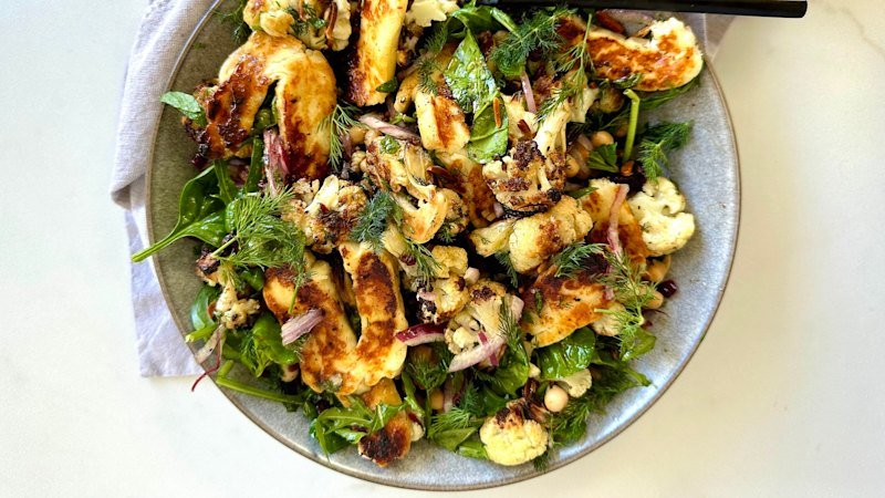 Sarah Pound’s roasted cauliflower, chickpea and golden halloumi salad
