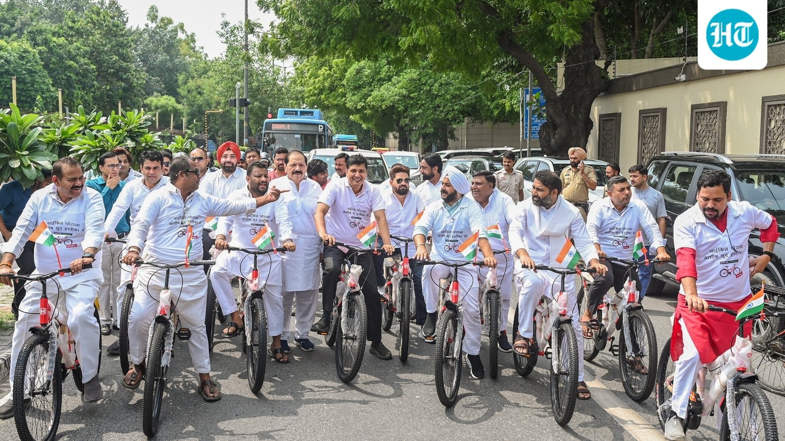 AAP leaders cycle to Delhi Assembly, demand Ashish Sood’s resignation over bicycle purchase
