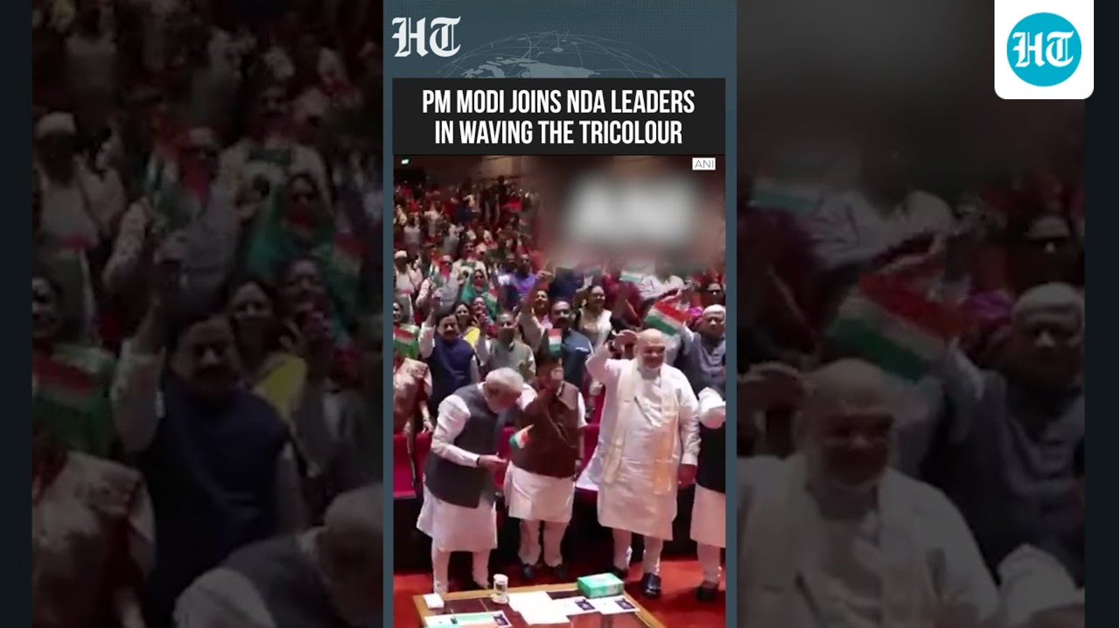 Watch: PM Modi & Amit Shah Wave Tiranga During ‘Mangal Milan’ Meeting