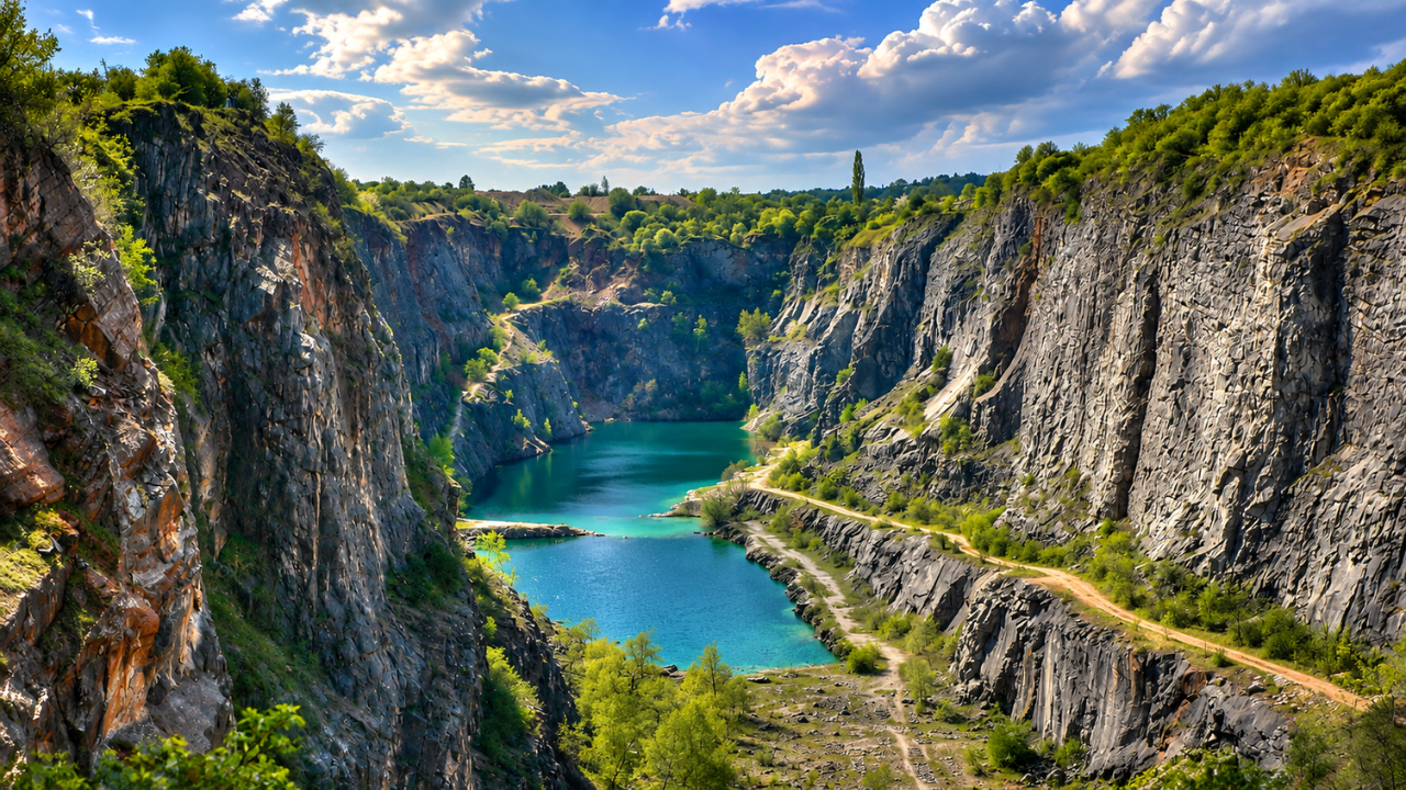 Abandoned quarries dug for rocks can slowly fill with plants, water and wildlife