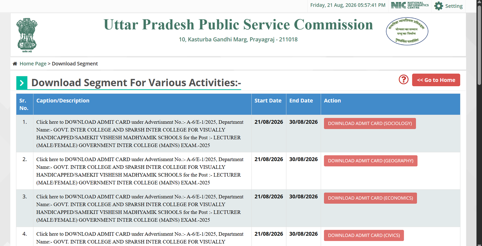 UPPSC GIC Lecturer admit card 2026 released at uppsc.up.nic.in: Direct link to download hall ticket here