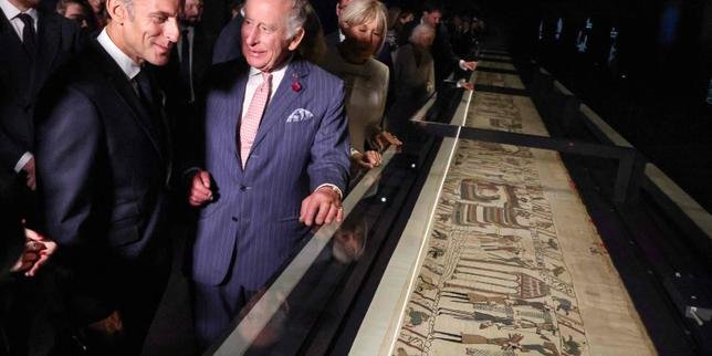 King Charles, Macron view Bayeux Tapestry as French leader starts UK visit