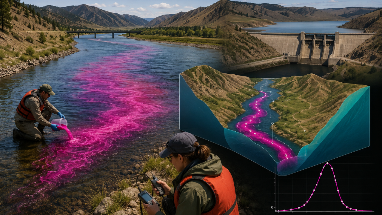 In 2010, US scientists tracked dye 41.2 miles in Montana’s Missouri River; a reservoir held it 8.2 hours