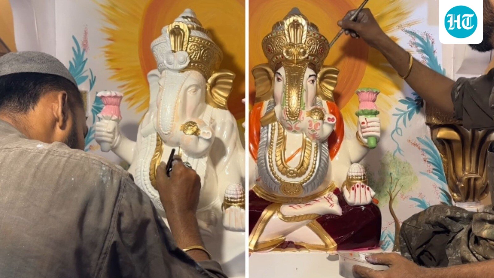Pakistani artist paints Ganapati idol for Marathi family living in Karachi. Watch