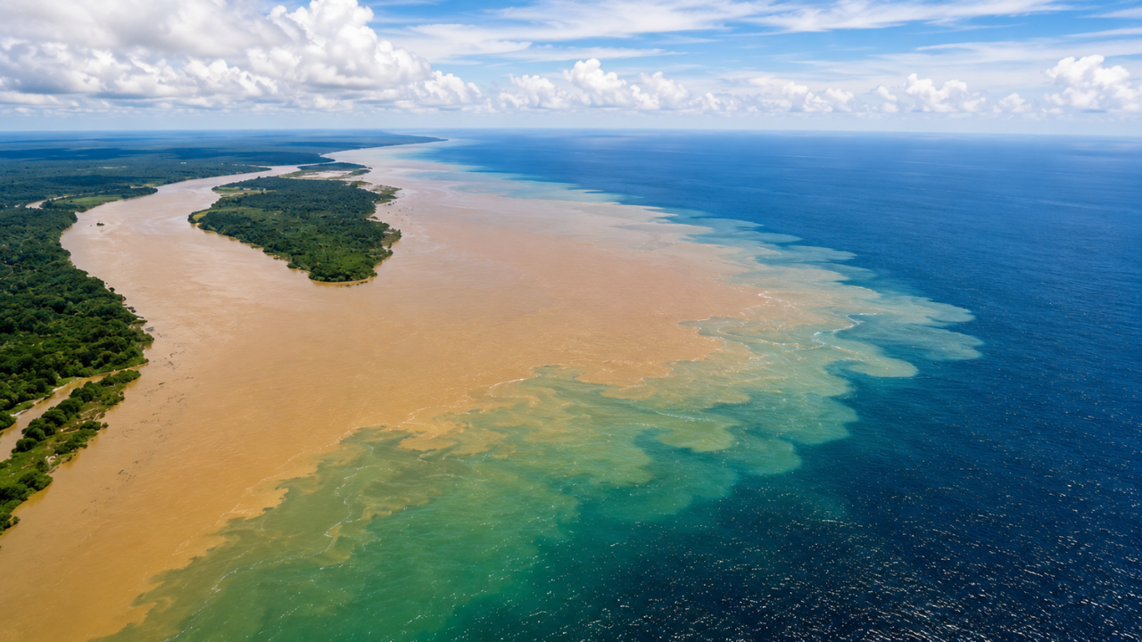 Amazon River pours 28 billion gallons into Atlantic, reducing salinity 100 miles offshore