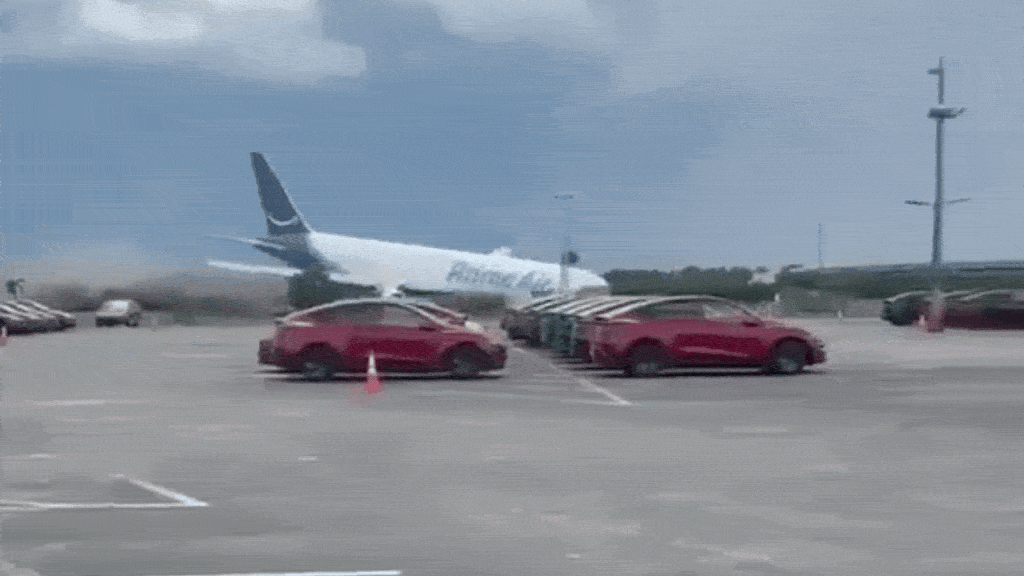 Video captures moment Amazon cargo plane hurtles off runway, erupts in flames