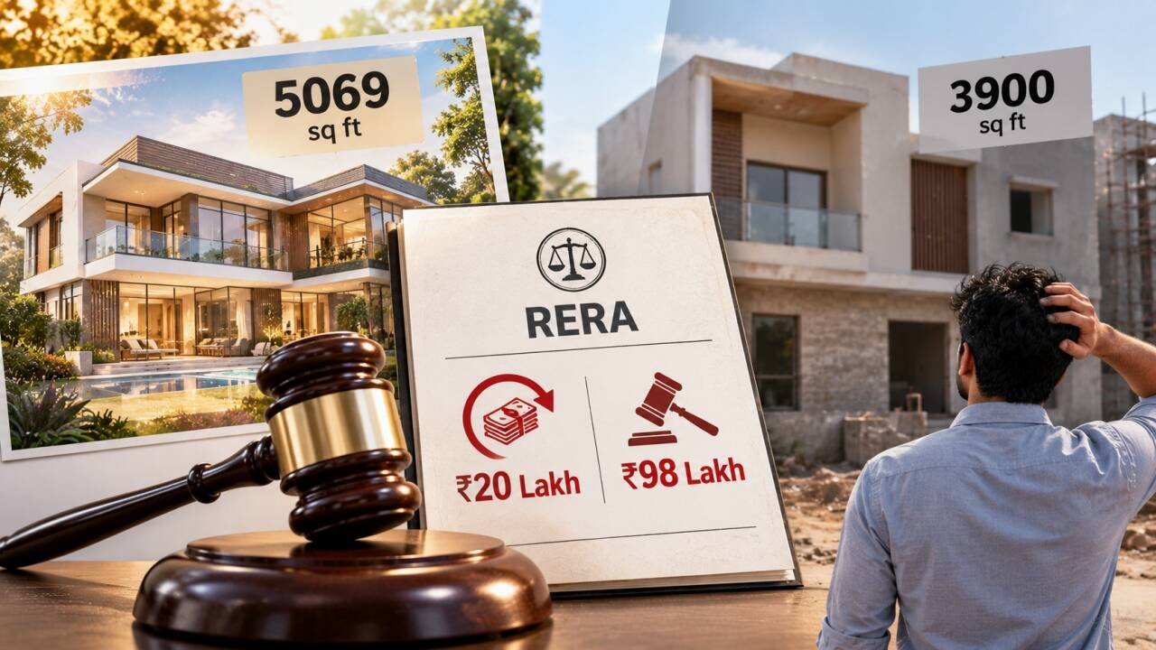 Builder promised 5,069 sq ft, delivered 3,900; RERA orders refund, Rs 98 lakh penalty