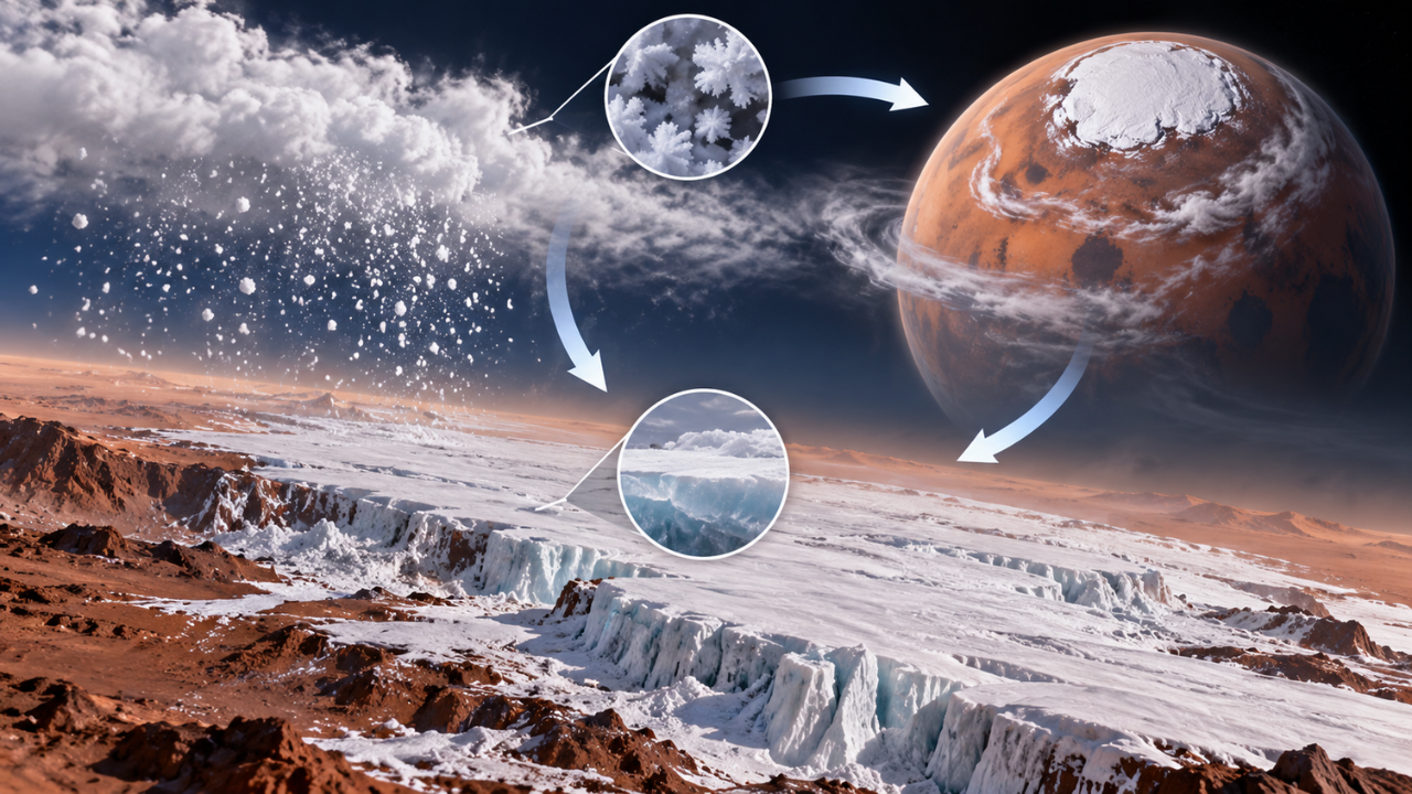 Mars winter turns carbon dioxide into snow and ice, cycling 25% of its atmosphere
