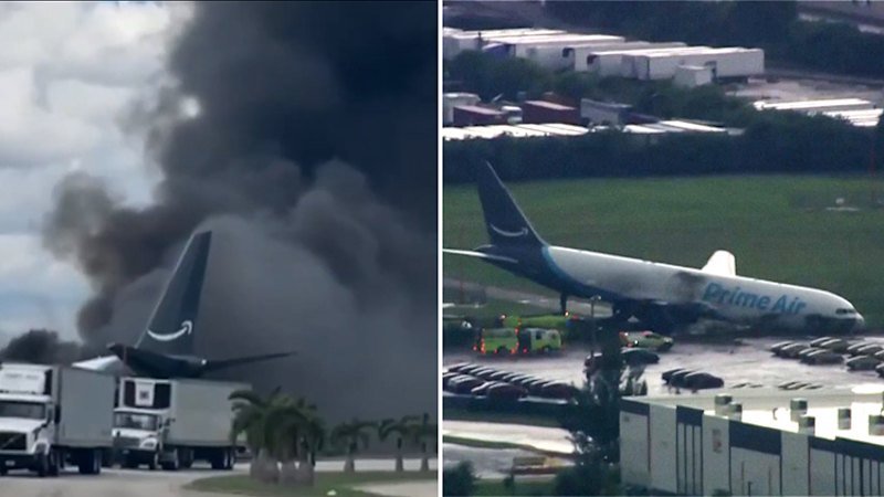 Amazon cargo plane overruns runway at Miami airport