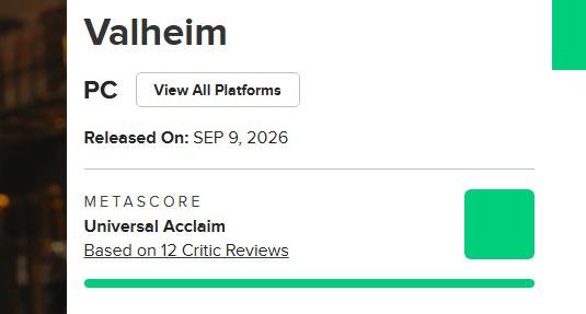 Valheim’s Metacritic Review Score Is In And Ties A 2026 Record