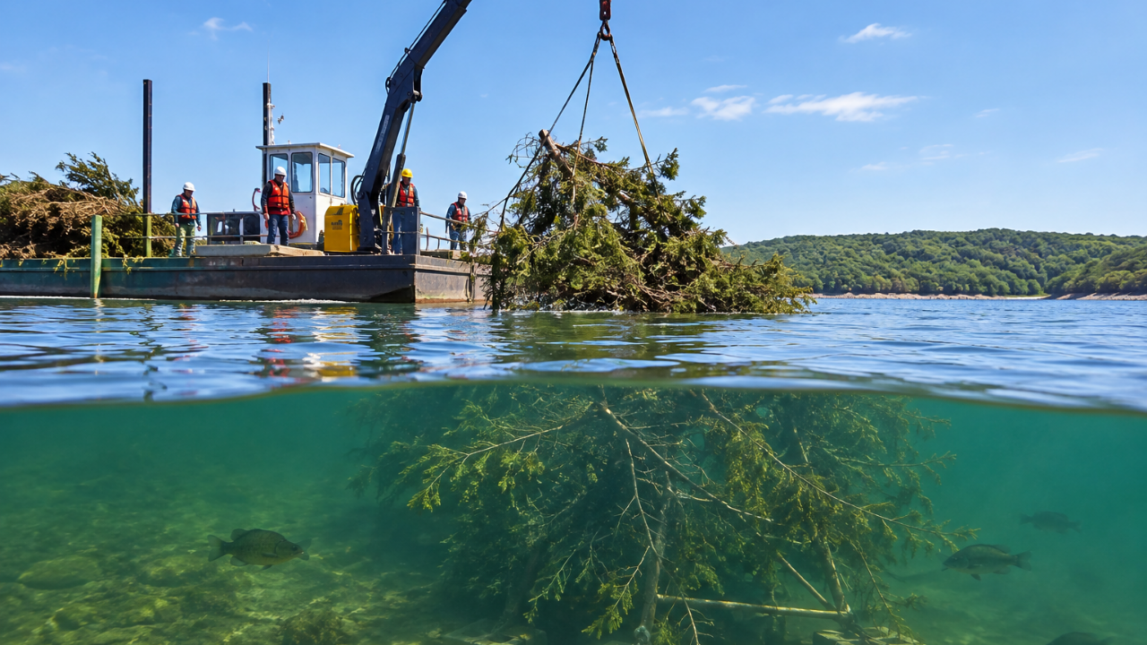 Missouri volunteers place 93 cedar brush piles in Truman Lake; $75,000 grant backs 450 structures