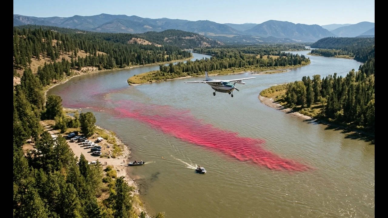 In 2017, USGS released 72.57 kg of dye into Idaho’s Kootenai River; aircraft tracked it from above