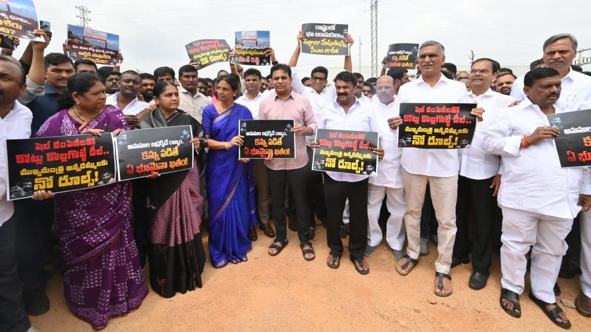 BRS leaders stage protest on land allotted to CM sibling’s firm