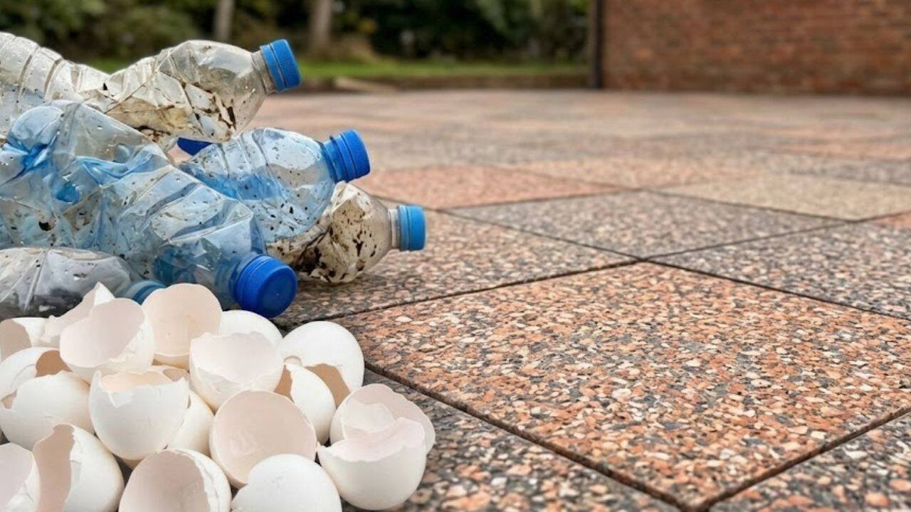 Scientists melted plastic bottles with eggshell waste to make paving tiles